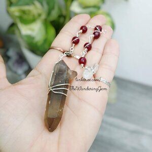Large Smoky Citrine Dowsing Pendulum, Divination Tools, Garnet 8"